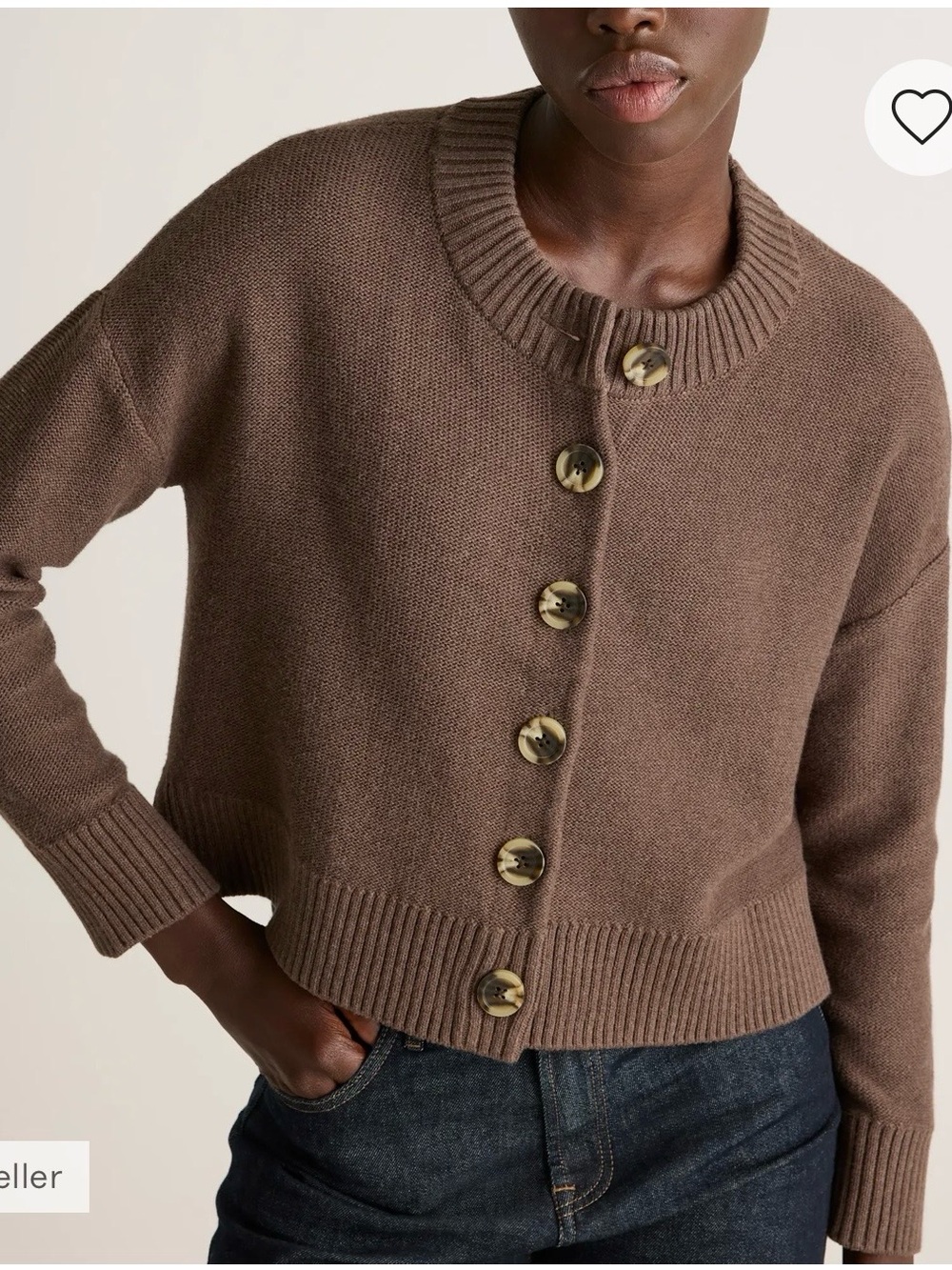 Quince organic cotton cropped Cardigan. Heather brown color. NWOT. Large.